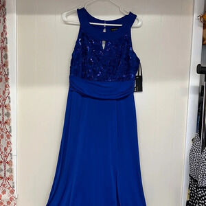 NWT En Focus Studio Royal Blue Empire waist Sequins Maxi Dress Sz 12